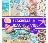 SEASHELLS AND BEACHES VIBE SCRAPBOOK PAPER: This is a double sided craft paper SHEETS, used in DIY junk journals, EPHEMERA, ORIGAMI, DECOUPAGE, MIXED MEDIA ART, Collage,