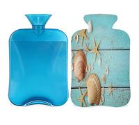 Seashells Botella de agua caliente azul estrella de mar con cubierta esponjosa, bolsa de agua caliente de gran capacidad de 2 l, bolsa de agua de estrella de mar para noches acogedoras, alivio del dolor, espalda, cuello y hombros