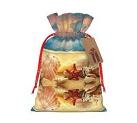 Seashells On The Sandy Beach - Bolsa resistente con cordón, perfecta para regalos, viajes y uso diario con etiquetas de regalo de papel kraft