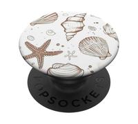 Seashells Starfish Cute Preppy Coastal Shell en Verano Marrón PopSockets PopGrip Adhesivo