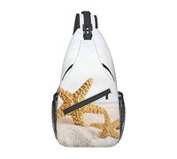 Seashells Starfish on Beach Colorful Mexican Stripes Crossbody Bag Sling Bag Mochila de Viaje multipropósito para Hombres y Mujeres