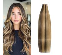 SeaShine - Extensiones de cabello adhesivas #4P27 marrón medio/rubio oscuro, 100 % Remy, extensiones de cabello humano sedoso y lacio para mujeres de moda, 20 unidades por paquete (20 pulgadas, #4P27
