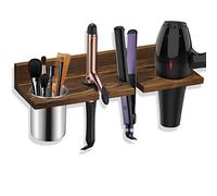 Organizador de herramientas para el cabello montado en la pared, soporte de madera para secador de pelo, soporte para secador de pelo para baño, organizador de herramientas de peinado rústico para