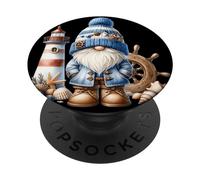 Seaside Boat Captain GNOME For Men with Lighthouse At Ocean PopSockets PopGrip Adhesivo