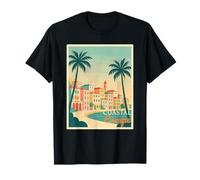 Seaside Getaway Vintage Travel Poster Ocean Town Scene Camiseta