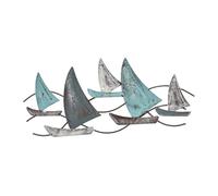 Seaside No.64 - Objeto de pared marítimo en forma de veleros - 5 cortadores / galeras en color crema, gris y azul de metal - Decoración atemporal para colgar en todas las habitaciones