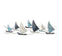 Seaside No.64 - Objeto de pared marítimo en forma de veleros - 7 cortadores / galeras en color crema, gris y azul de metal - Decoración atemporal para colgar en todas las habitaciones (veleros azules
