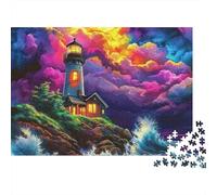 Seaside Scenery 1000 Piezas Rompecabezas para Adultos Faro en Cielo Tormentoso al Atardecer Premium Grueso Resistente Vibrante Desafiante Juego Familiar 38x26cm/1000pcs