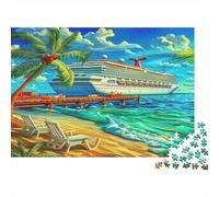 Seaside Scenery Adult Challenging Puzzle Games Cruise Ship at Beach for Women, Gifts for Men Age 14 Years Up 38x26cm/1000pcs