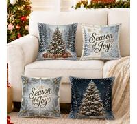 Season Joy - Juego de 4 fundas de almohada con cita de árbol de Navidad de
