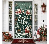 Season Of Joy - Cubiertas de puerta de Navidad para cabaña de invierno, 91 | Paisaje de bosque de invierno, pancarta de puerta delantera, tipografía festiva, animales del bosque