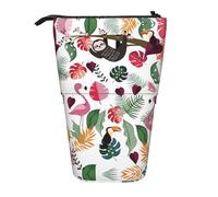 Season Watercolors Of Herbs Flowers Print - Estuche telescópico para lápices, estuche de papelería, bolsa transformadora retráctil de pie, Perezoso en hoja tropical rosa, Talla única, Estilo europeo y