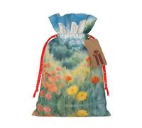 Season Watercolors Of Herbs Flowers Printing Christmas Bag with Drawstring Closure, 4.7x6.9 In For Christmas Party Birthday Gift Wrapping