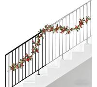 Seasonal Christmas Garland - 5.7ft Faux Leaves, Artificial Eucalipto Garland with Red Berries, Faux Green Leaf Decoration | Indoor Outdoor Greenery Decor for Mantle, Stair, Living Room, Bedroom