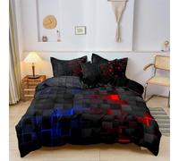 Seasonal Tech Feel Bedding Digital Print,3PCS Full Size Light Geometric Comforter Sets,Abstract Stereoscopic Grids Quilt Square Plaid Check Bed Set,Outer Space Bedding Set (Mix, King)