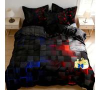 Seasonal Tech Feel Bedding Digital Print, Digital Printing Quilt Three-Piece Set, Full Size Light Geometric Comforter Sets, for Men Women Decor Comforter Modern Duvet Sets (Blue&Red Mix,Twin)