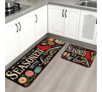 Seasoned with Love - Alfombrillas de cocina, diseño floral colorido, alfombras decorativas, suaves, acolchadas, antideslizantes, para suelo de cocina y lavandería, 2 unidades