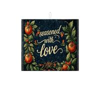 Seasoned with Love - Tapete de secado de platos para encimera de cocina, tapete absorbente de tomates azul oscuro, tapete de secado de microfibra floral rústico, decoración de 16 x 18 pulgadas