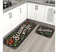 Seasoned with Love - Tapetes de cocina para piso, tapetes decorativos florales vintage, acolchados, cómodos, lavables, antideslizantes, para fregaderos de cocina, lavandería, baño, 2 unidades
