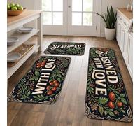 Seasoned with Love - Tapetes de cocina para piso, tapetes decorativos florales vintage, acolchados, cómodos, lavables, antideslizantes, para fregaderos de cocina, lavandería, baño, 3 unidades