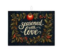 Seasoned with Love - Tapetes de secado de platos para cocina, tapete escurridor de platos absorbente floral verde oscuro vintage, almohadilla de secado de microfibra rústica de otoño, 45,7 x 61 cm