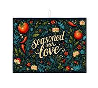 Seasoned with Love - Tapetes de secado de platos para encimera de cocina, tapete escurridor de platos absorbente floral oscuro, almohadilla de secado de microfibra rústica vintage para protector de