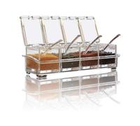 Seasoning Box Set, 4 Pieces Transparent Bottles Salt Spice Jar,Spice Jars Kitchen Condiment Container Storage Jars with 4 Spoons Canned Lid and Spoon