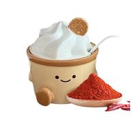 Seasoning Crock Box - Playful Illustrated Stoneware Holder, Covered Scoop Accessory | Freshness Preserving Design, Versatile Condiment Organizer for Bar Bathroom Picnic Outdoor Camping Events