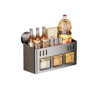 Seasoning Rack - Titanium Steel ABS 11.65 Inches , Double Layer Condiment Organizer, Sealed Storage Box Shelf | Waterproof Rust Proof Suction Cup Kitchen Wall Mounted Rack For RV Apartment Small Space