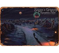 Seasons Greetings from Kingston Falls - Póster de tarjeta de Navidad de Gremlins, letrero de metal vintage de 8 x 12 pulgadas