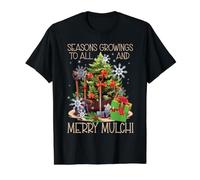 Seasons Growings To All and Merry Mulch Christmas Gardening Camiseta gráfica económica, Hombre, Negro, L