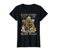 Seasons Growings To All and Merry Mulch Christmas Gardening Camiseta gráfica económica, Mujer, Negro, M