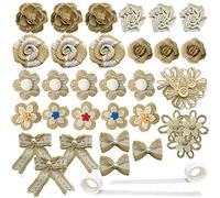 Seasonsky 41 PCS Natural Burlap Flowers Set, 39 PCS Handmade Burlap Rose Flowers Lace Burlap Ribbon and Glue Point for DIY Craft Wedding Party Gift Decor