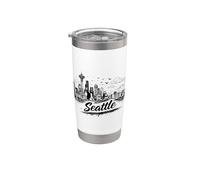 Seattle City Skyline Iconic Tower Sketch Gráfico Vaso térmico de acero inoxidable de doble pared