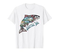 Seattle Salmon Nature & City Skyline Scene Proud Seattleites Camiseta gráfica económica, Hombre, Blanco, S