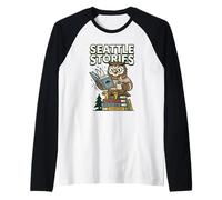 Seattle Stories Rainy Day Tales, Amante de los Libros, Owl Club Pacific Camiseta Manga Raglan