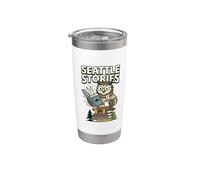 Seattle Stories Rainy Day Tales, amante de los libros, Owl Club Pacific Vaso térmico de acero inoxidable de doble pared