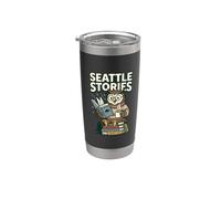 Seattle Stories Rainy Day Tales, amante de los libros, Owl Club Pacific Vaso térmico de acero inoxidable de doble pared