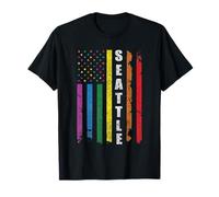Seattle Us American Flag Rainbow Gay LGBT Pride Month Camiseta
