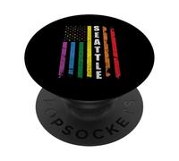 Seattle Us American Flag Rainbow Gay LGBT Pride Month PopSockets PopGrip Adhesivo