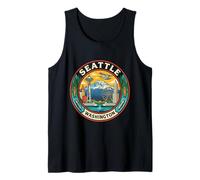 Seattle USA Round Travel Souvenir City Landmark Turista Regalo Camiseta sin Mangas