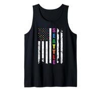 Seattle Washington LGBTQ Gay Pride Month USA Flag Rainbow Camiseta sin Mangas