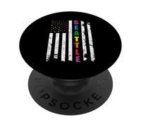 Seattle Washington LGBTQ Gay Pride Month USA Flag Rainbow PopSockets PopGrip Adhesivo