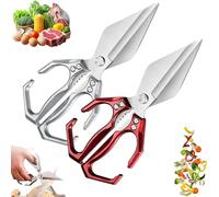 Seattleget Multifunctional Heavy-Duty Kitchen Shears, 2 In 1 Ergonomic Kitchen Scissors, Sharp Stainless Poultry Scissors Heavy Duty Cut Bone for Chicken, Meat, Seafood (Silver+Red)