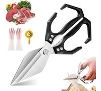 Seattleget Multifunctional Heavy-Duty Kitchen Shears, 2 In 1 Japanese High-Carbon Steel Kitchen Scissors, Poultry Shears with Ergonomic Handle, for Chicken, Meat, Seafood, Bone Cutting (Black)