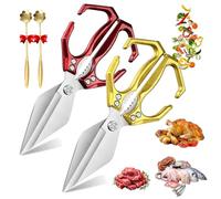 Seattleget Multifunctional Heavy-Duty Kitchen Shears, Heavy Duty Kitchen Scissors with Ergonomic Handle, High-Carbon Steel Japanese Scissors for Chicken, Meat, Seafood, Bone Cutting (Red+Gold)