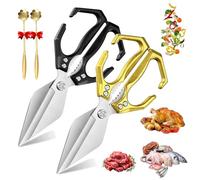 Seattleget Multifunctional Heavy-Duty Kitchen Shears, Heavy Duty Kitchen Scissors with Ergonomic Handle, High-Carbon Steel Japanese Scissors for Chicken, Meat, Seafood, Bone Cutting (Gold+Black)