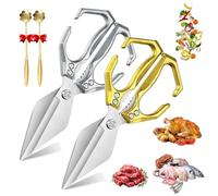 Seattleget Multifunctional Heavy-Duty Kitchen Shears, Heavy Duty Kitchen Scissors with Ergonomic Handle, High-Carbon Steel Japanese Scissors for Chicken, Meat, Seafood, Bone Cutting (Gold+Silver)