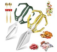 Seattleget Multifunctional Heavy-Duty Kitchen Shears, Heavy Duty Kitchen Scissors with Ergonomic Handle, High-Carbon Steel Japanese Scissors for Chicken, Meat, Seafood, Bone Cutting (Gold+Green)