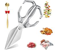 Seattleget Multifunctional Heavy-Duty Kitchen Shears, Heavy Duty Kitchen Scissors with Ergonomic Handle, High-Carbon Steel Japanese Scissors for Chicken, Meat, Seafood, Bone Cutting (Silver)